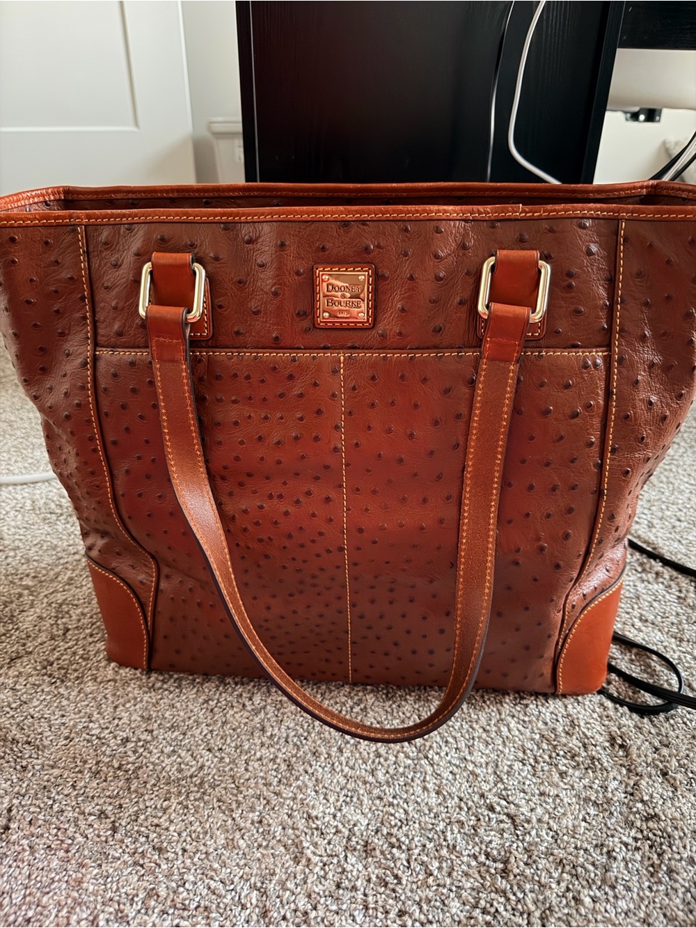Dooney & Bourke Cognac Ostrich-Embossed Leather Tote